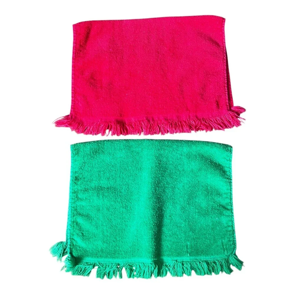 Lot Of 2 VTG Martex Xmas Santa Snowman Red Green Fingertip Hand Towels Bathroom